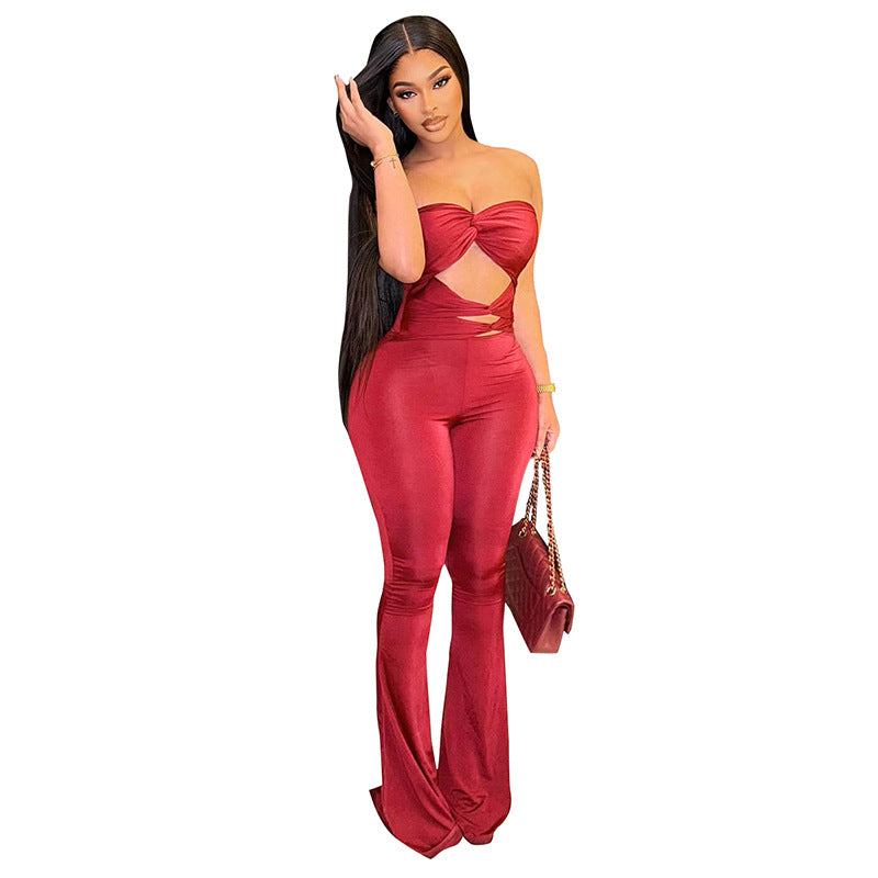 Damen Jumpsuit mit ausgefallenem Cut-out und weitem Bein Sovae