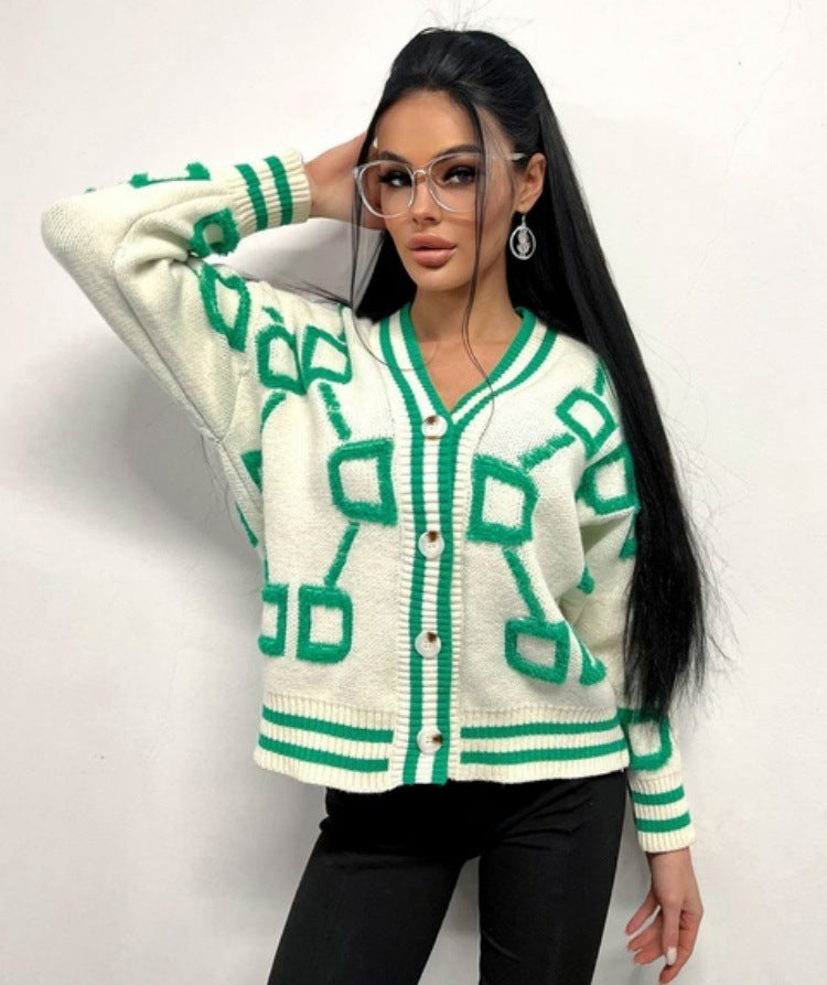 Damen Strickjacke mit grafischem Muster und Knopfdetails Sovae