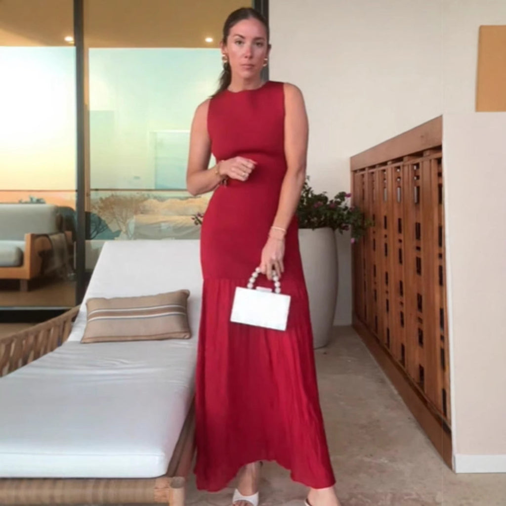 Damen ärmelloses Maxikleid mit elegantem Rüschensaum Sovae