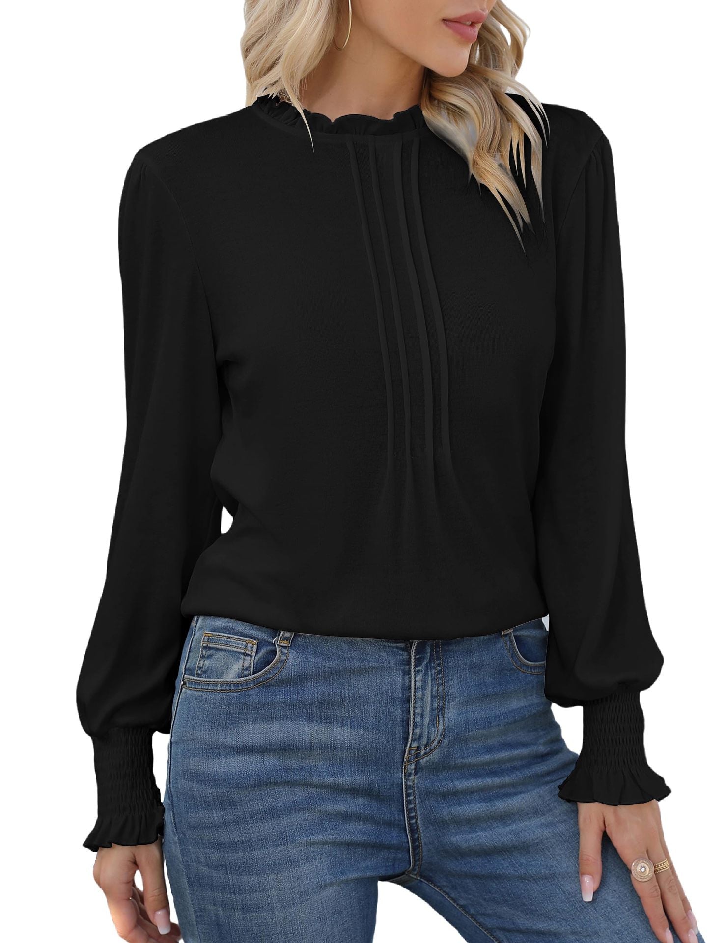 Damen elegante Bluse mit rüschendetails und feinen Falten Sovae