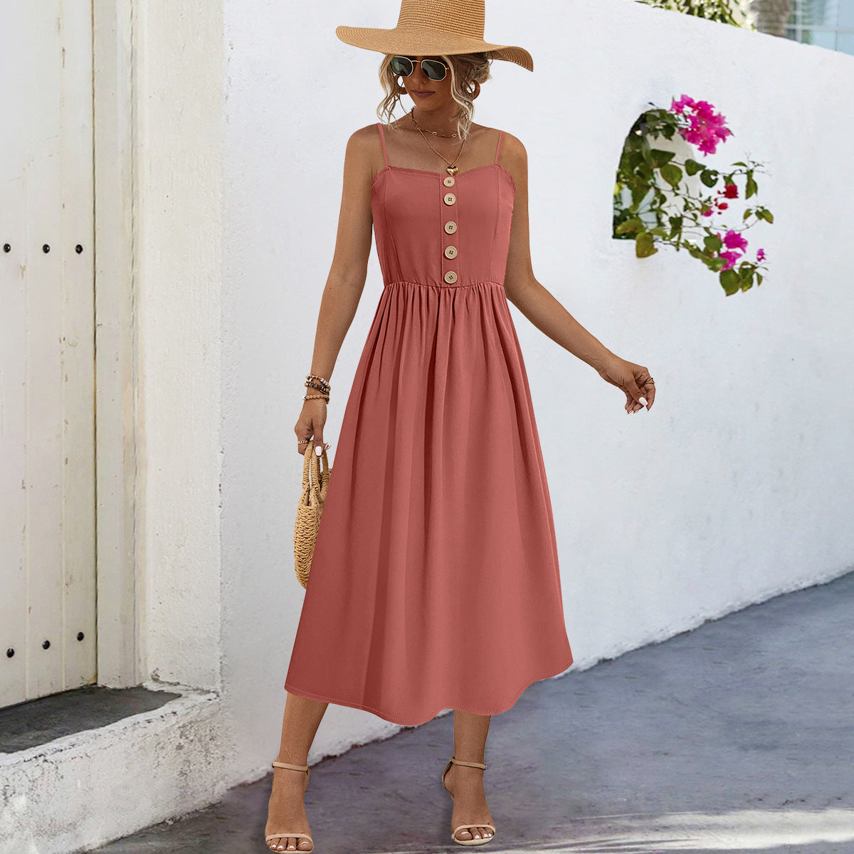 Damen Sommerliches Maxikleid mit Knopfdetails und komfortablem Schnitt Sovae