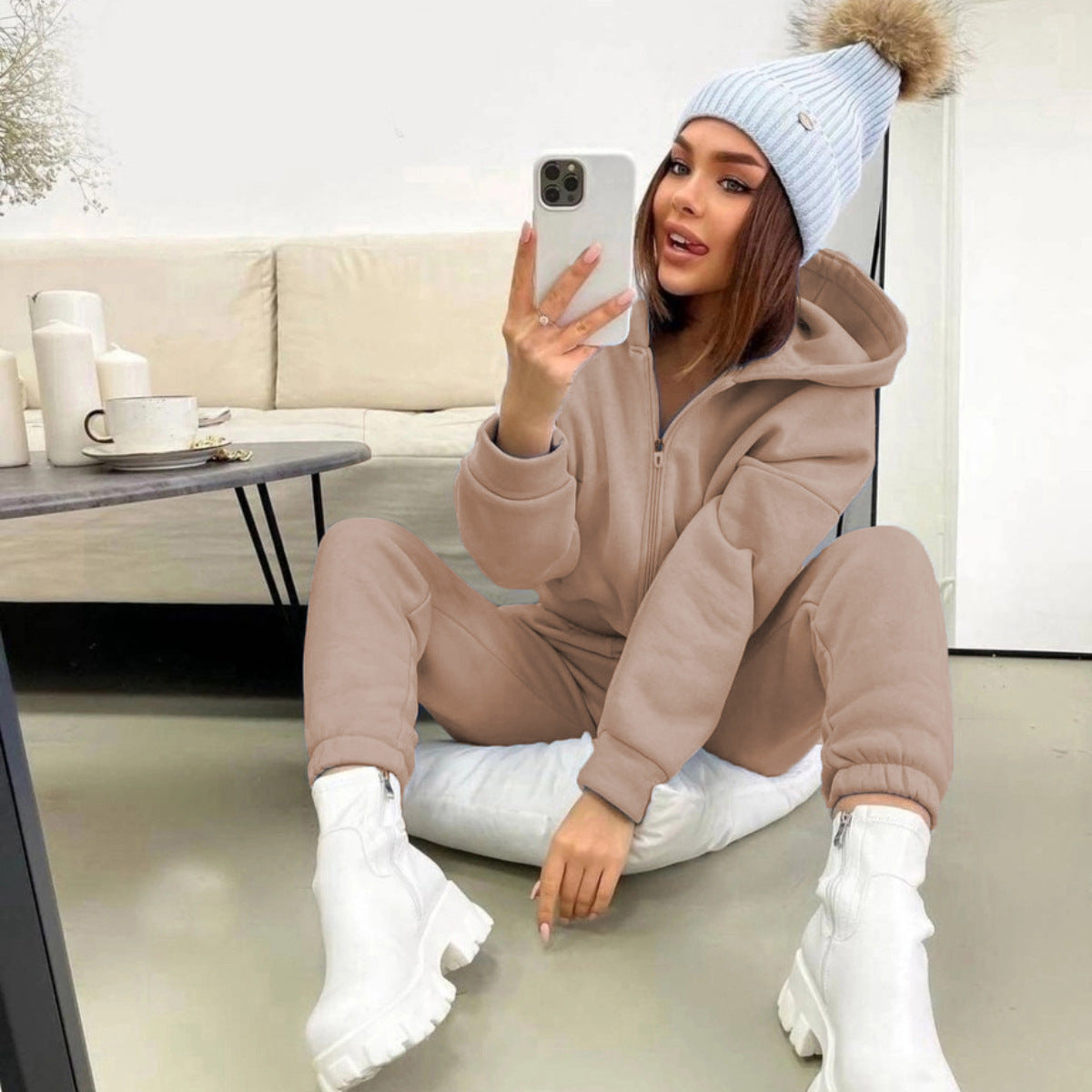 Damen modisches Freizeit-Loungewear-Set mit Kapuze und weitem Schnitt Sovae
