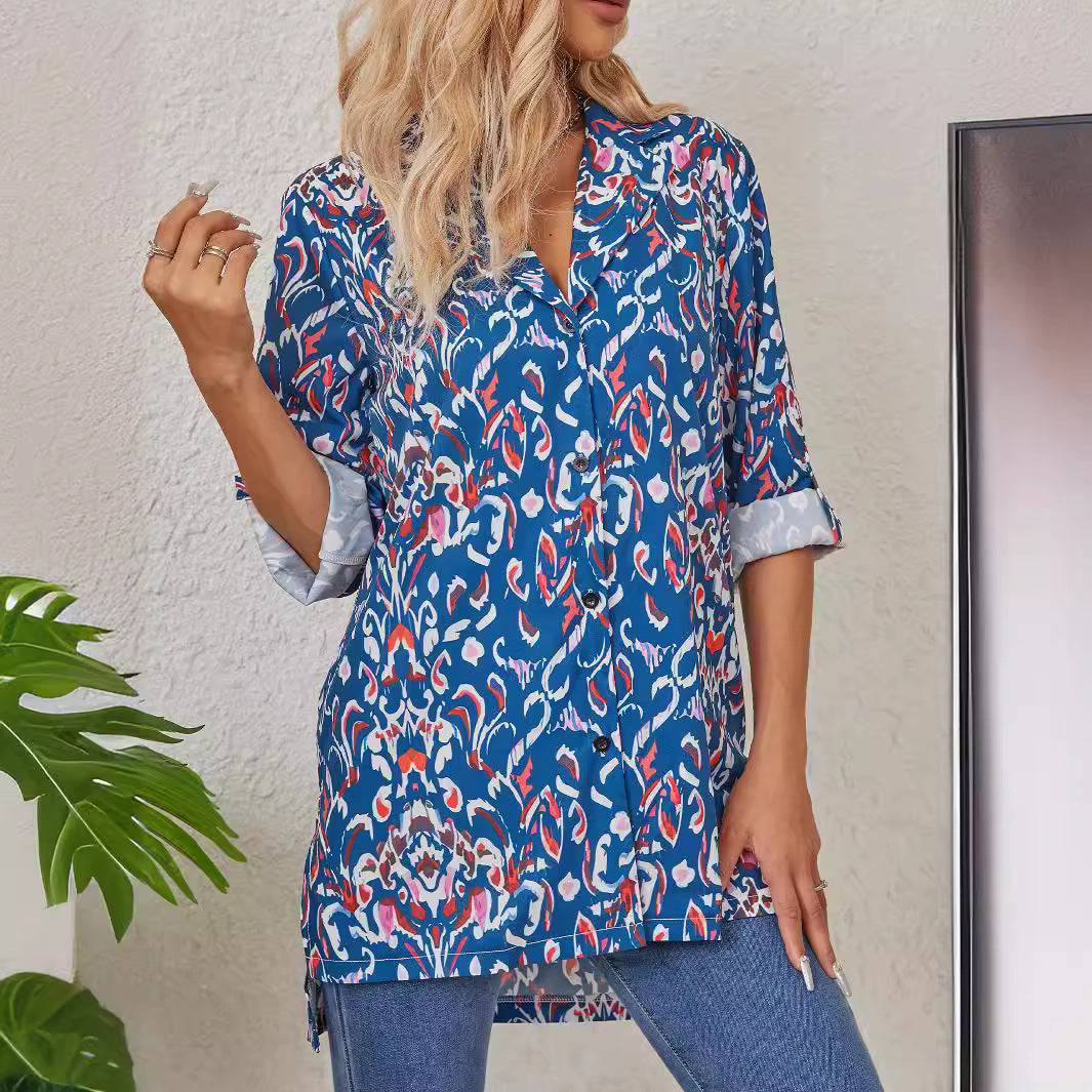 Damen Elegante Bluse mit floralem Muster und Umlegekragen Sovae