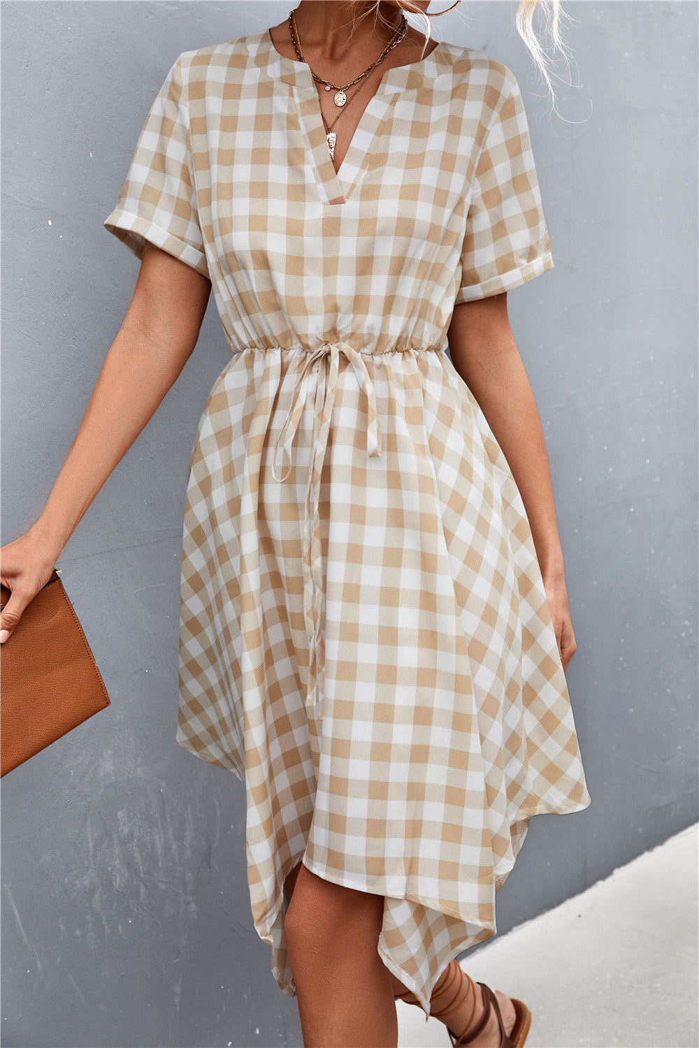 Damen Midikleid mit modernen Karomuster Sovae