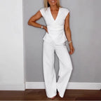 Damen elegantes Jumpsuit mit Wickeldesign und weitem Bein Sovae