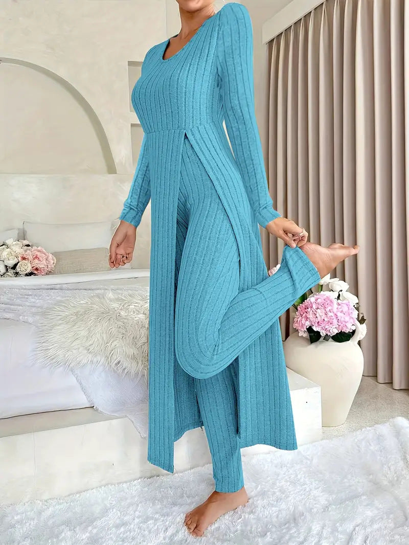 Damen elegantes Strick-Jumpsuit mit seitlichen Schlitzen Sovae