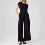 Damenlässiger Jumpsuit mit hohem Taillenschnitt und weitem Bein Sovae
