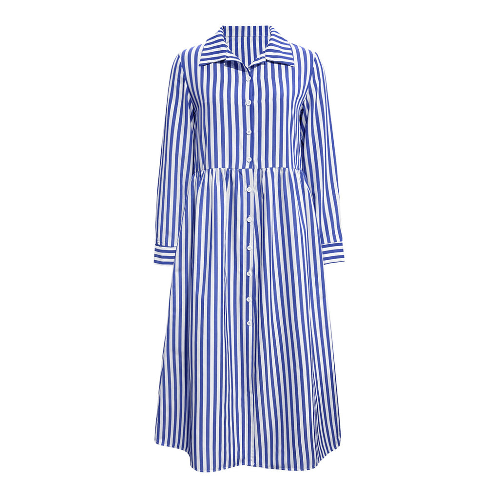Damen Midi-Kleid mit eleganten Streifen und strukturierter Knopfleiste Sovae