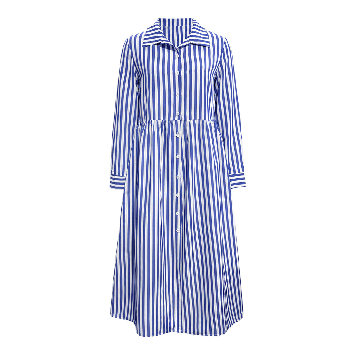 Damen Midi-Kleid mit eleganten Streifen und strukturierter Knopfleiste Sovae