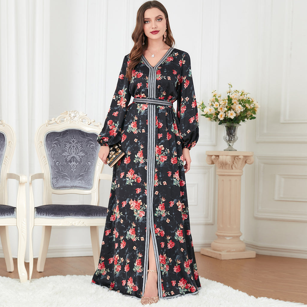 Damen Elegantes Maxikleid mit floraler Print und V-Ausschnitt Sovae