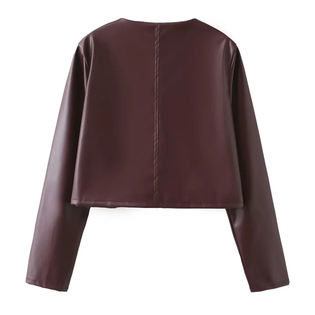 Damen Kunstleder Jacke mit Knopfdetails und eleganten Taschen Sovae
