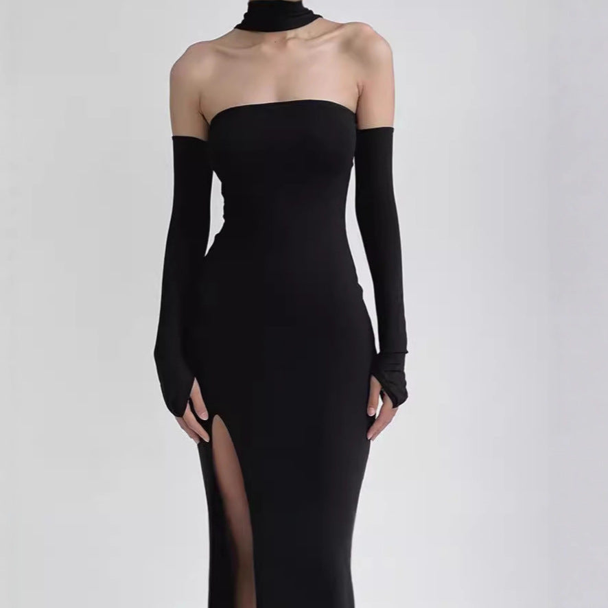 Damen Elegantes Maxikleid mit Off-Shoulder-Dekolleté und langem Schlitz Sovae