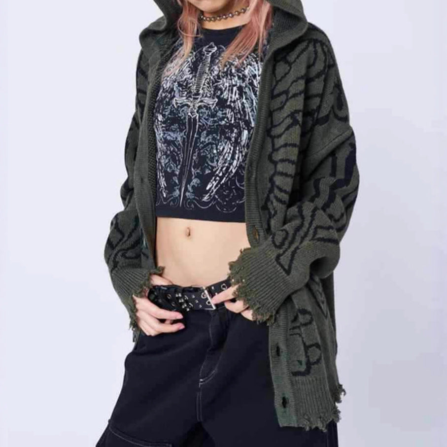 Damen Großer Kapuzenpulli mit auffälligem Grafikumhang und unkonventionellem Schnitt Sovae