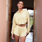 Damen Kurze Fleece-Jacke und Shorts-Set Sovae