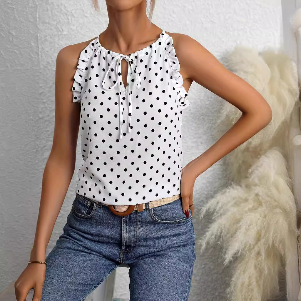 Damen Bluse mit Rüschendetails und Punkten Sovae