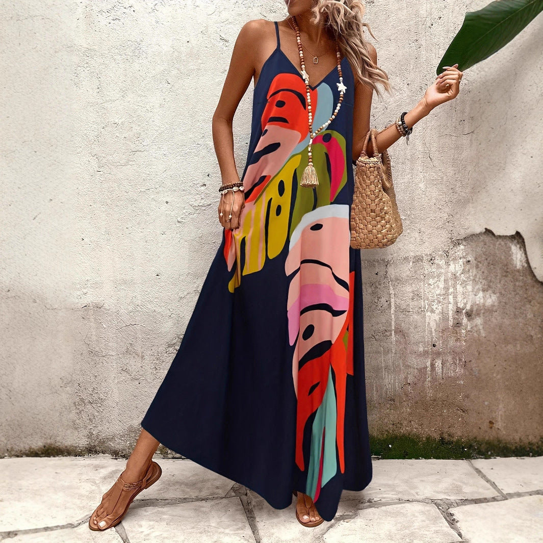 Damen Maxikleid mit kreativem Blattmuster Sovae