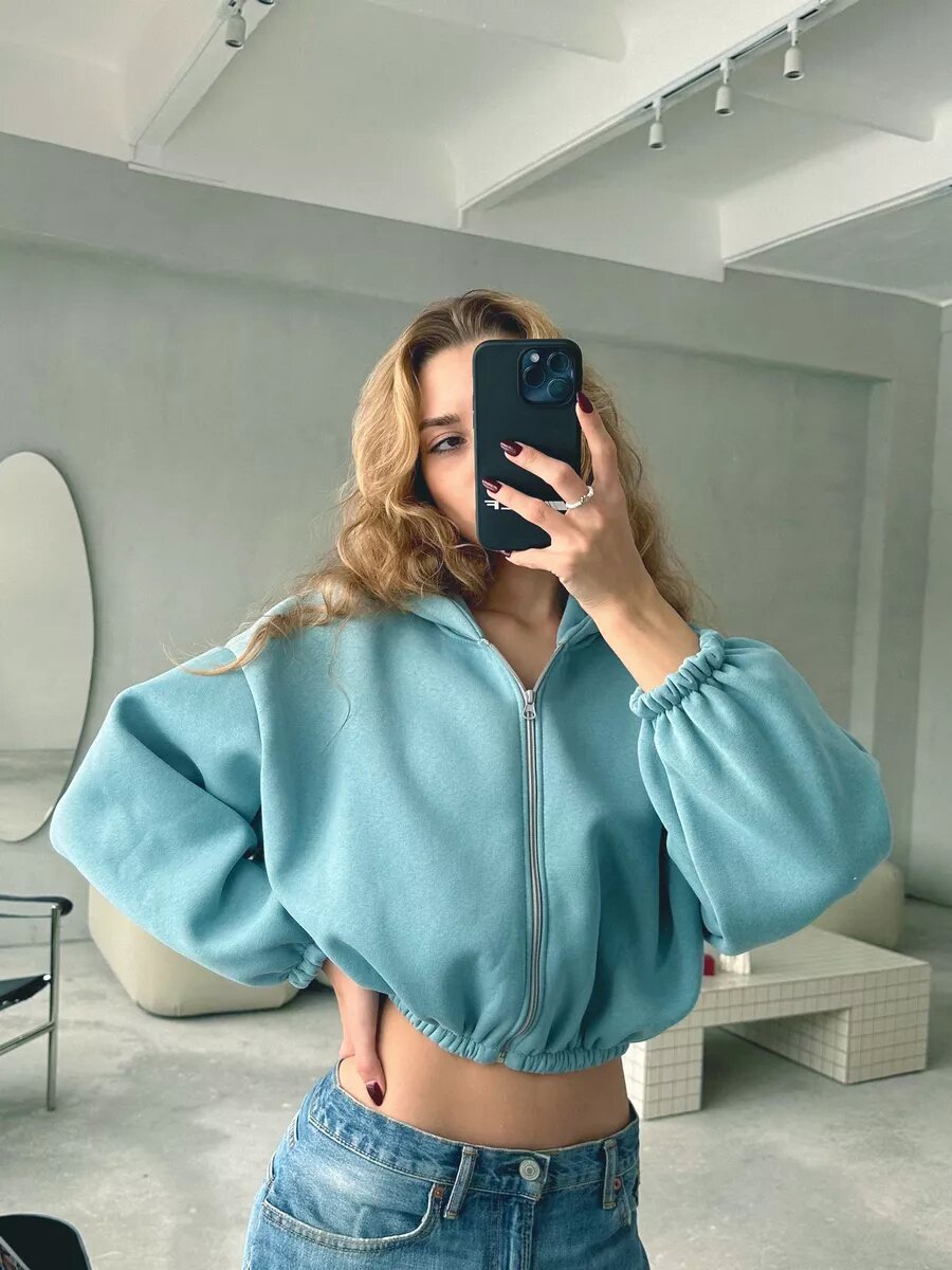 Damen cropped Kapuzenjacke mit Reißverschluss Sovae