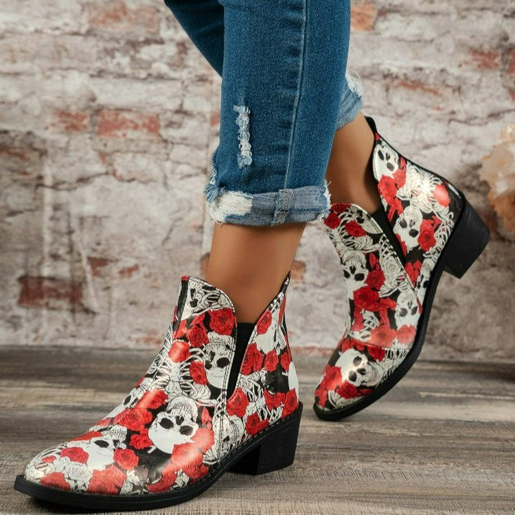 Damen Extravaganter Cowboy-Stiefel mit floralen Totenkopf-Muster Sovae