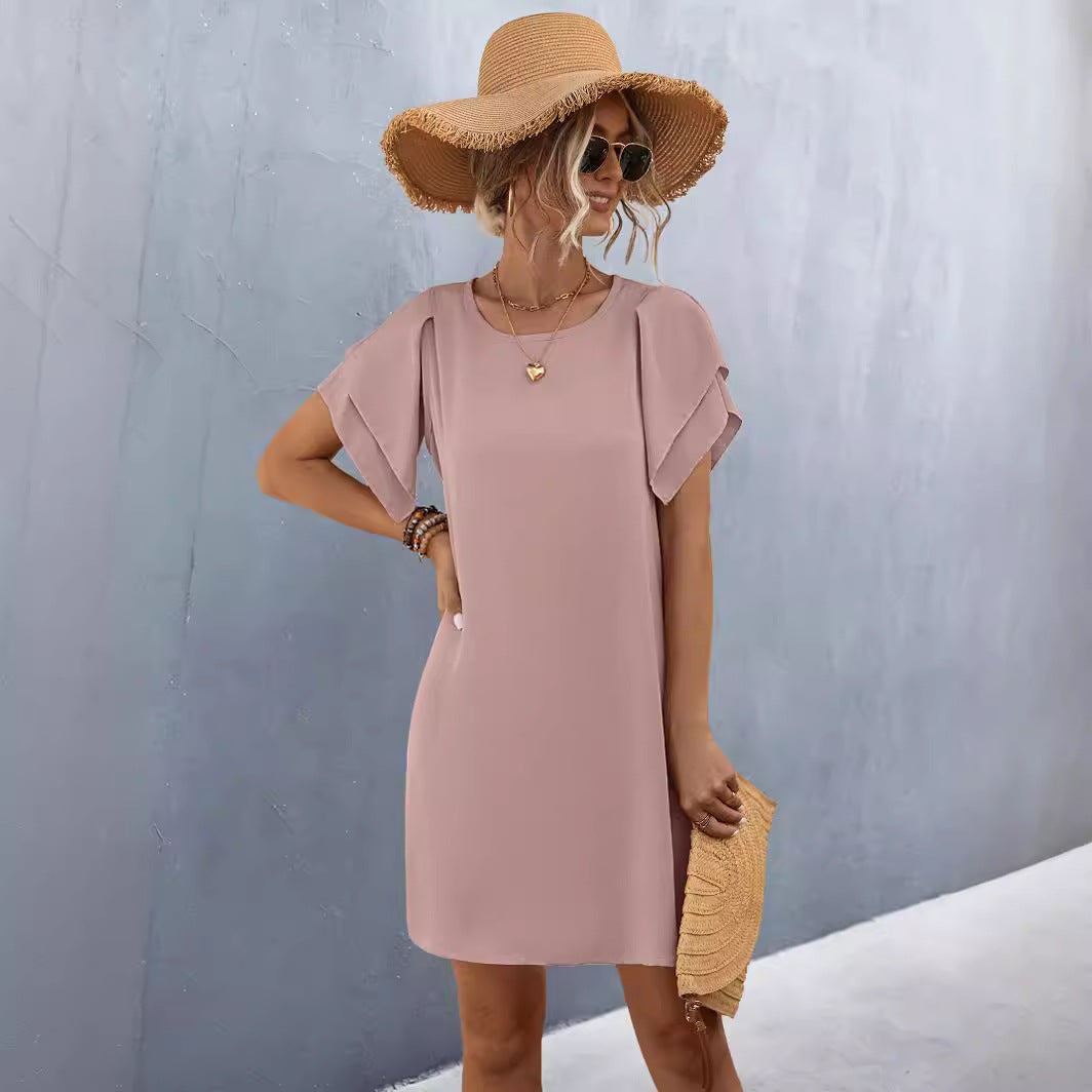 Damen Kurzarmkleid mit voluminösen Rüschendetails und bequemen Schnitt Sovae