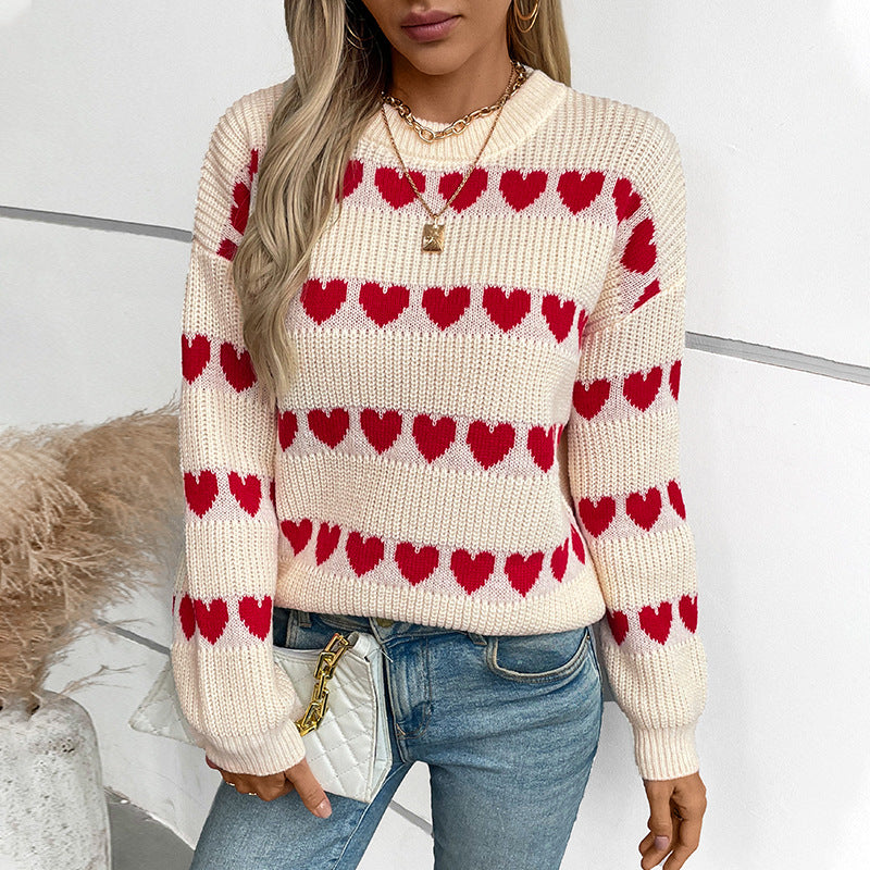 Damen kuscheliger Pullover mit Herzchenmuster Sovae