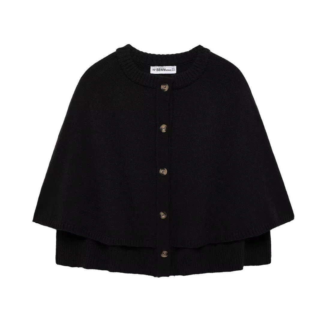 Damen Strickponcho mit Knopfdetail Sovae