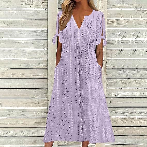 Damen Midi Kleid mit luftigen Einsätzen und dekorativen Details Sovae