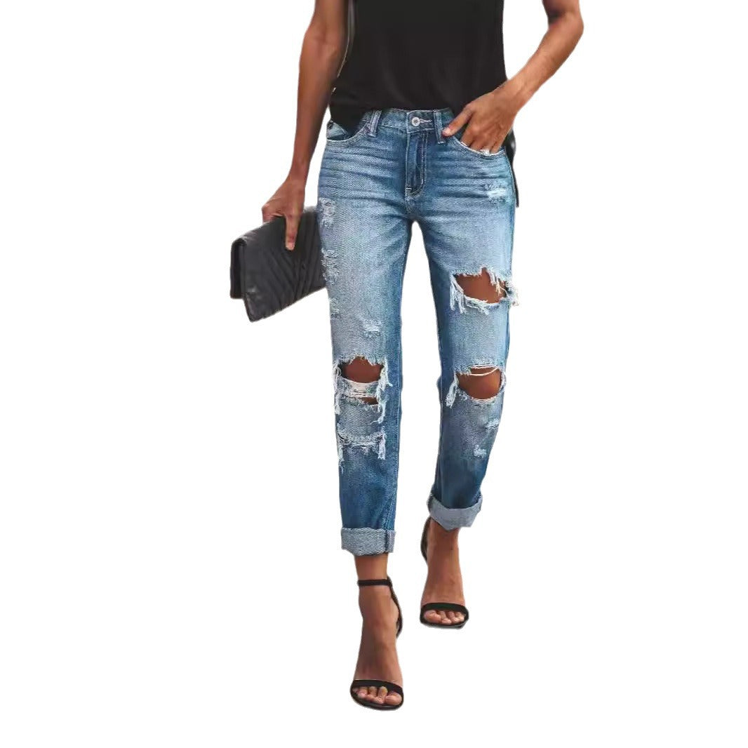 Damen Zerstörte Boyfriend Jeans im Relaxed Fit Sovae
