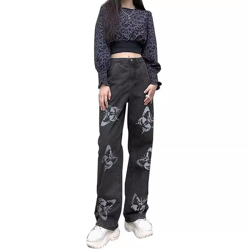 Damen modische Blumen-Print Jeans Sovae