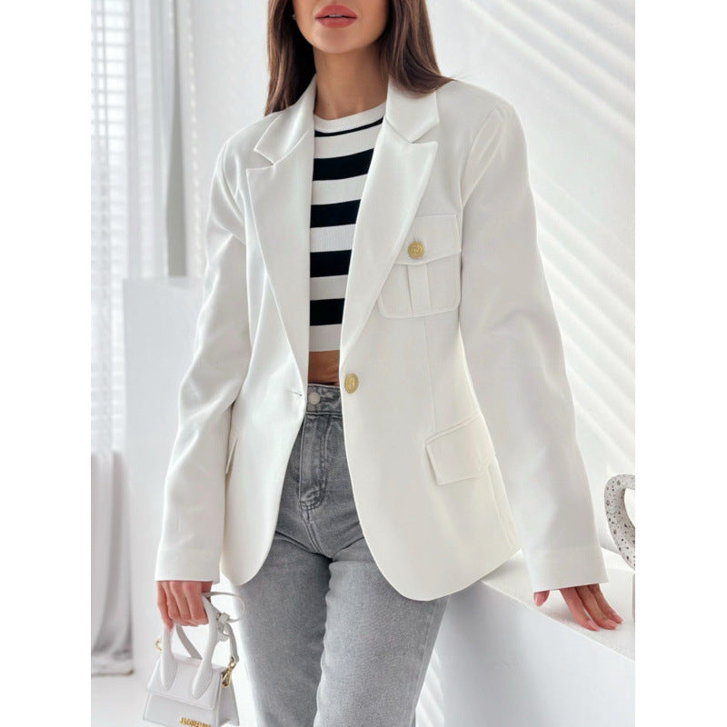 Damen modischer Blazer mit praktischen Taschen und eleganten Knopfdetails Sovae