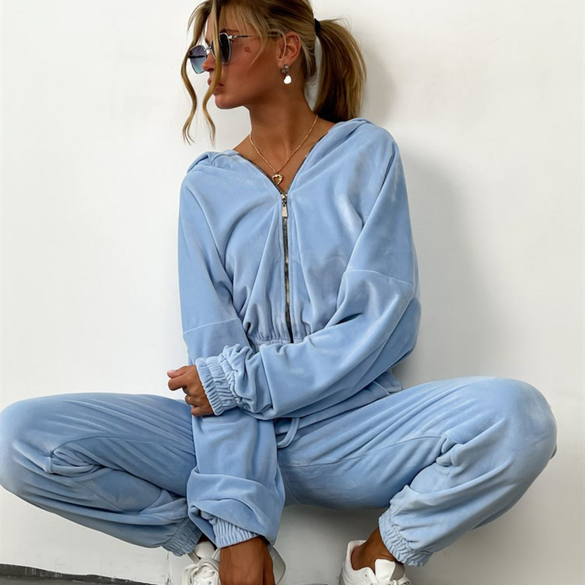 Damen Sportliches Fleece-Kapuzen-Lounge-Set Sovae