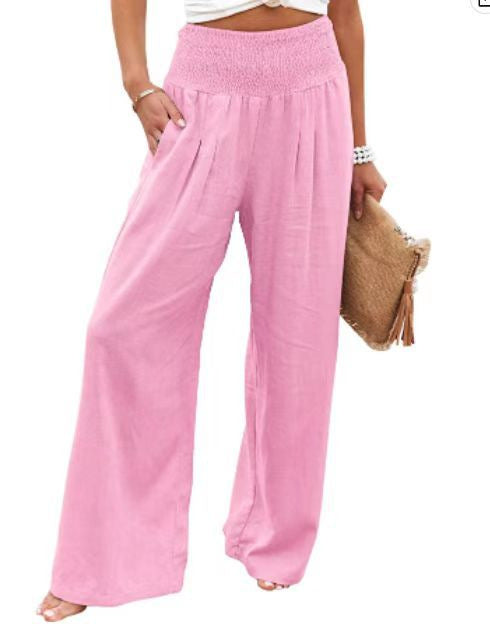 Damen weite Leinenhose mit dehnbarem Bund Sovae