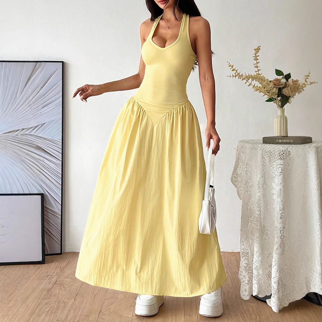 Damen Maxikleid mit tiefem Ausschnitt und fließendem Rock Sovae