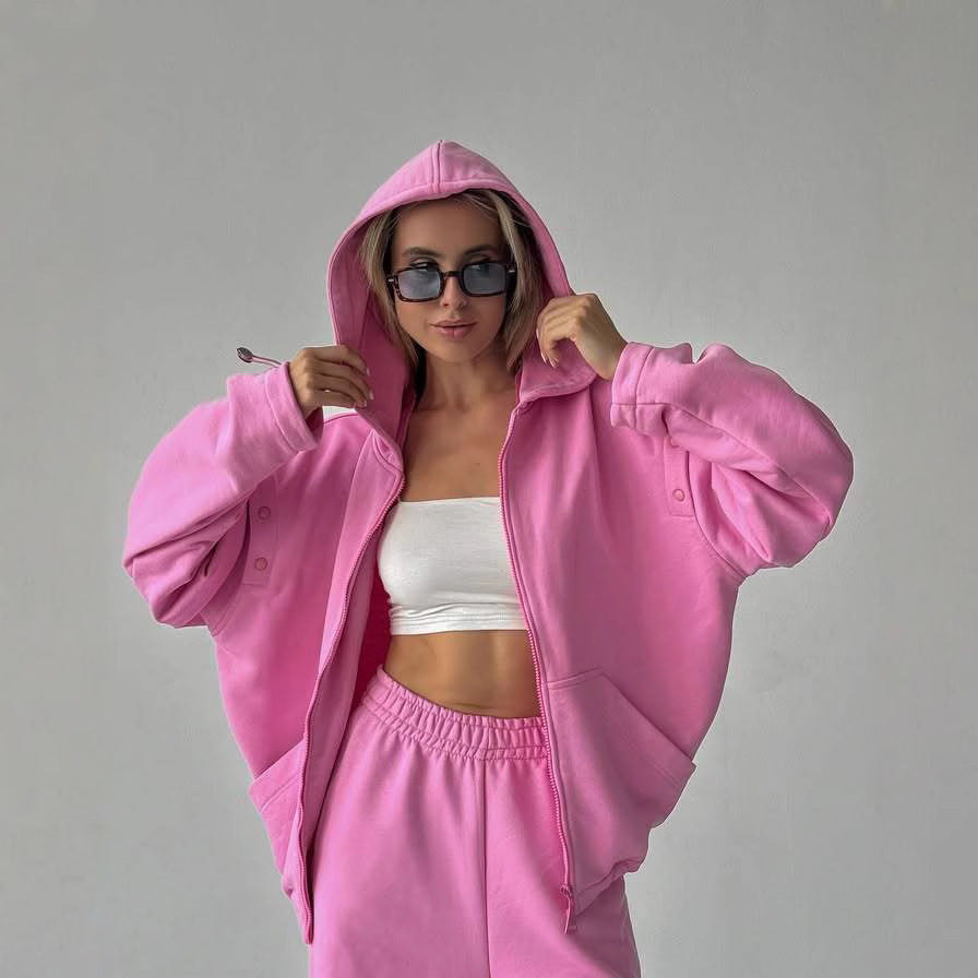Damen Sportlicher Hoodie und weite Loungehose Set Sovae