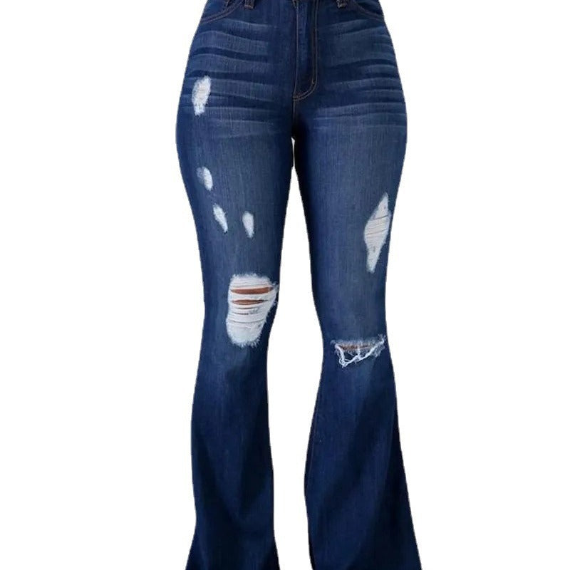 Damen Flared Jeans mit stylischen Rissen Sovae