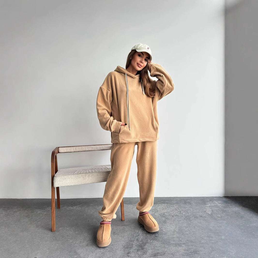 Damen Fleece-Lounge-Hose und Kapuzenpullover Set Sovae