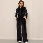 Damen Velours Freizeitanzug mit Kapuze Sovae