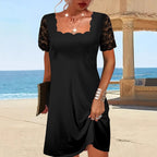 Damen Freizeit-Kleid mit Spitze und Scallop-Ausschnitt Sovae