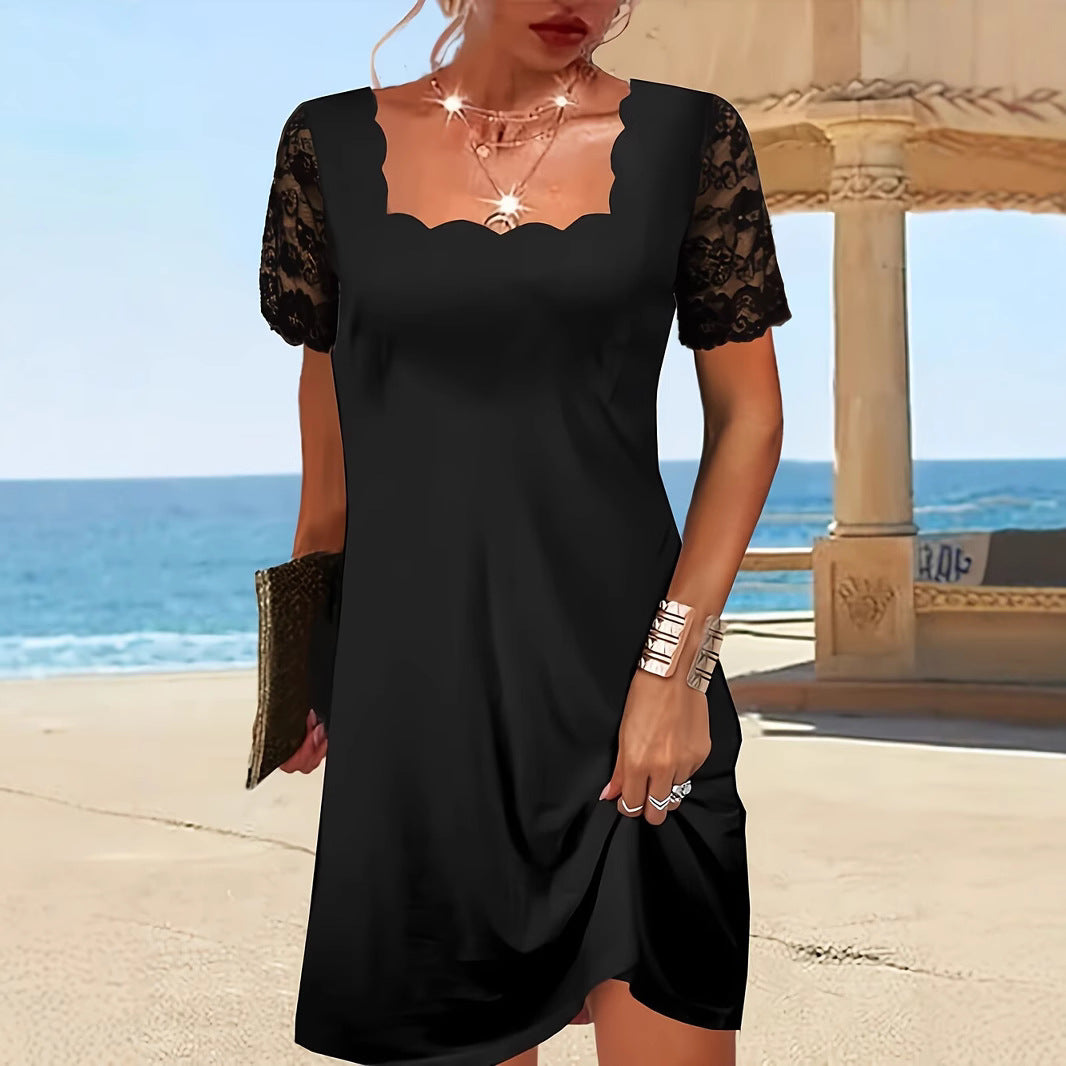 Damen Freizeit-Kleid mit Spitze und Scallop-Ausschnitt Sovae