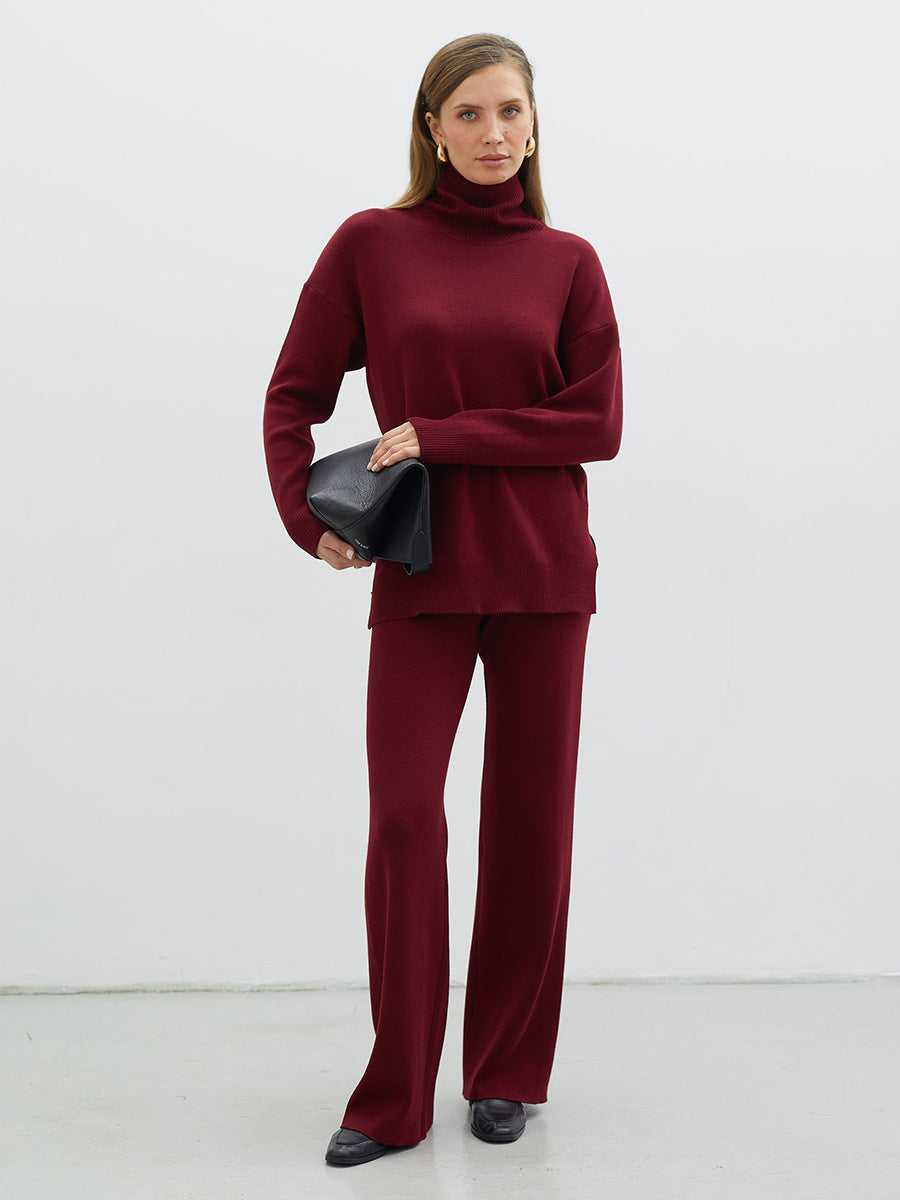 Damen Modisches Strickensemble mit hohem Kragen und weitem Schnitt Sovae
