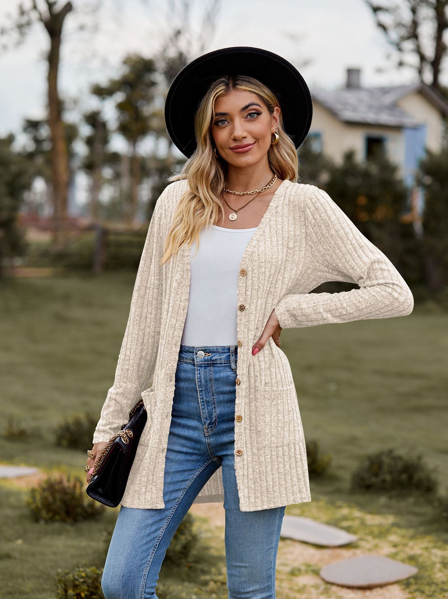 Damen Strickjacke mit strukturiertem Muster und praktischen Taschen Sovae 1753970709
