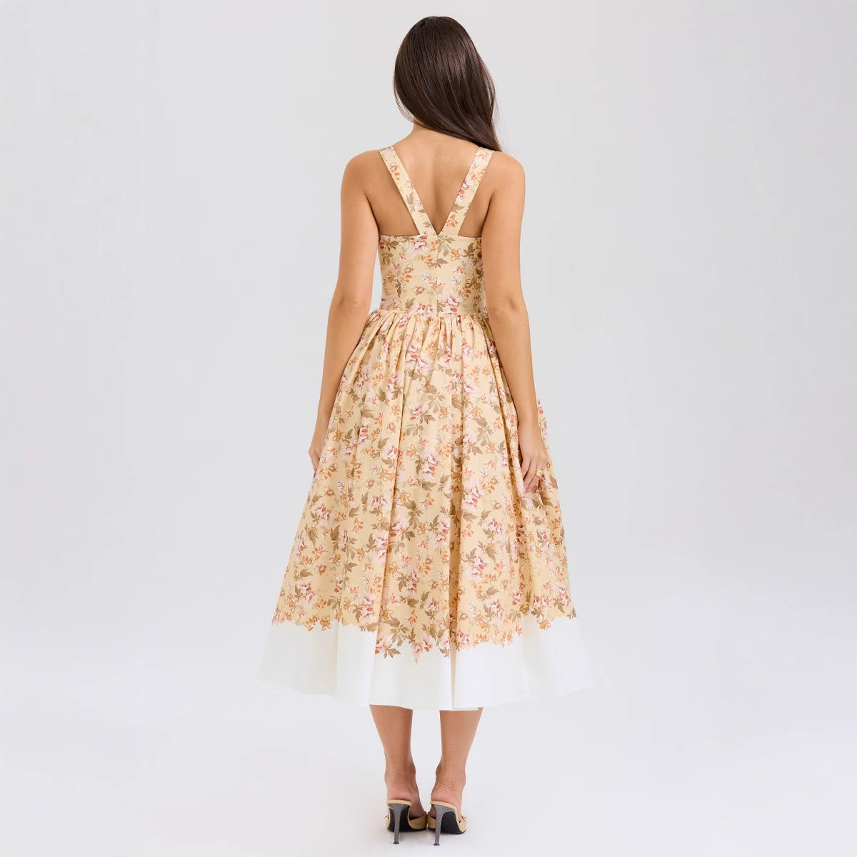 Damen A-line Kleid mit floralem Muster und tailliertem Oberteil Sovae