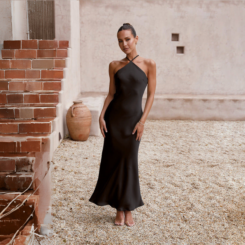 Damen elegantes Maxikleid mit Spaghettiträgern und fließendem Schnitt Sovae