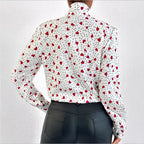 Damen Bluse mit Schleifenkragen und Herzmuster Sovae