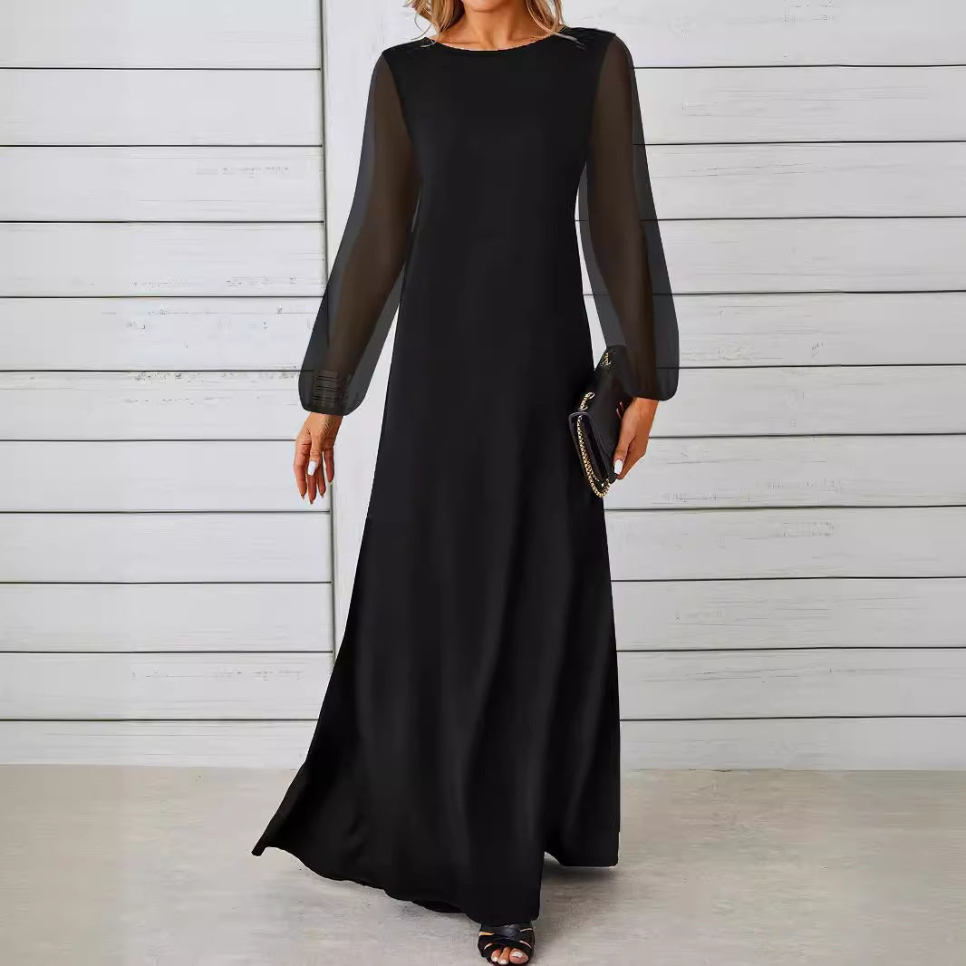 Damen Elegantes Maxikleid mit transparenten Ärmeln und hohem Schnitt Sovae