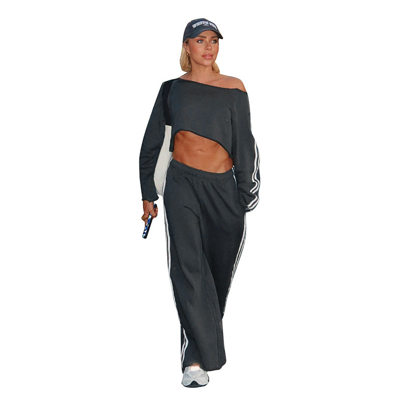 Damen Sportliches Lounge-Set mit lässigem Cropped-Oberteil und weiten Hosen Sovae