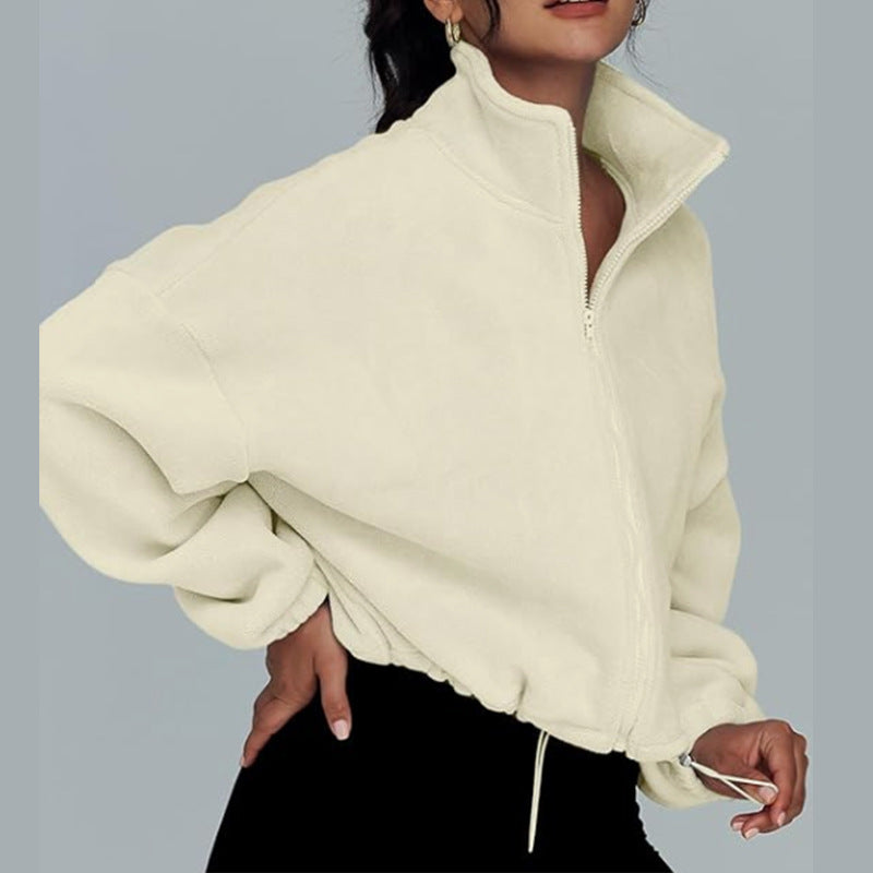 Damen modischer Oversized Pullover mit hohem Kragen und Reißverschluss Sovae