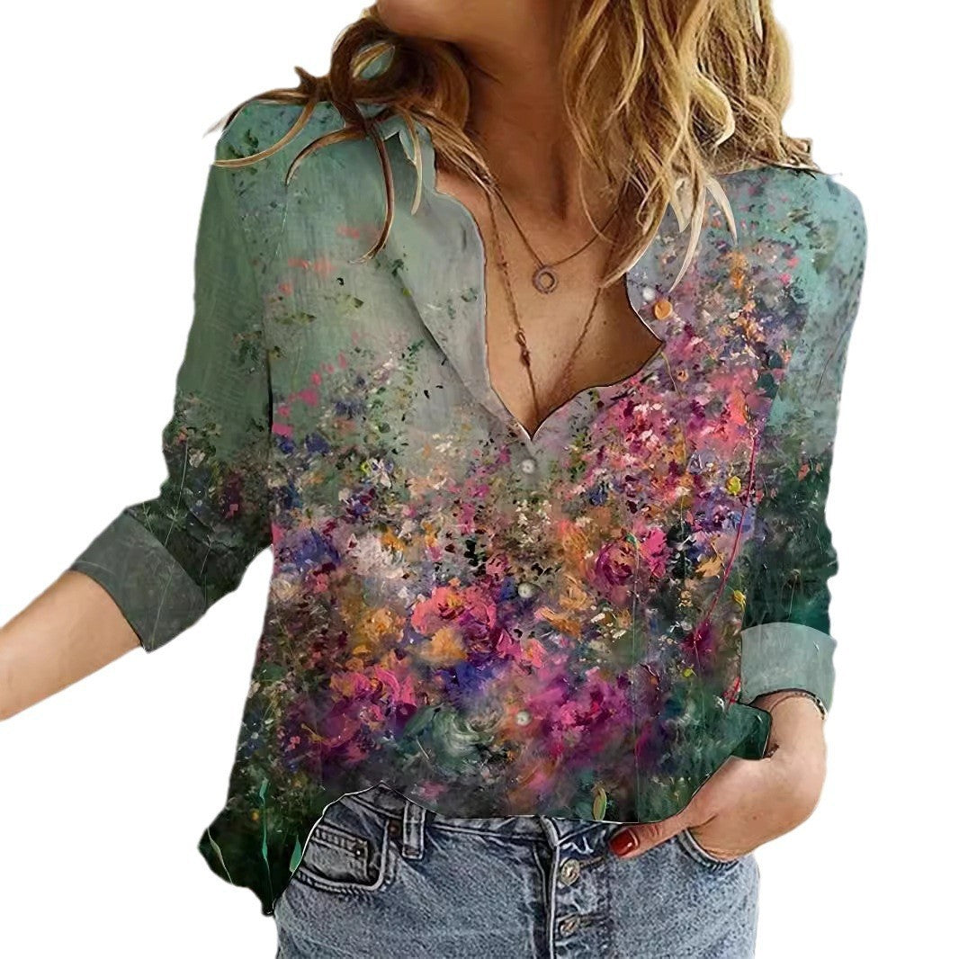 Damen Bluse mit floralen Akzenten und asymmetrischem Schnitt Sovae