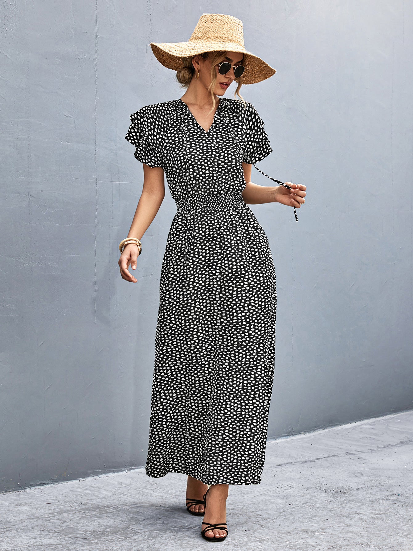 Damen Maxikleid mit modernem Rüschendesign und elastischem Taillenbund Sovae