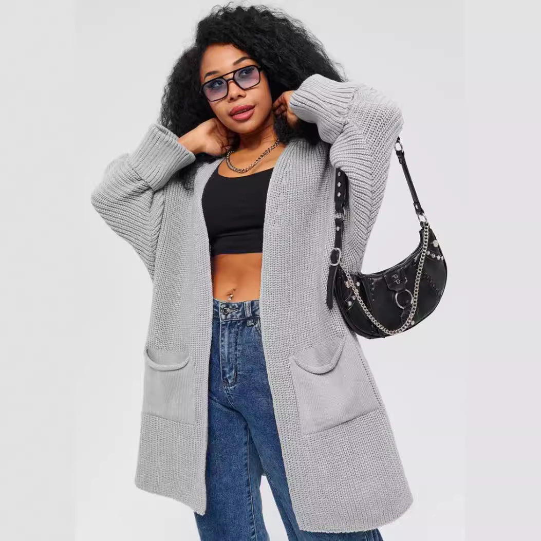 Damen Oversized Strickjacke mit großen Taschen und bequemen Rippenärmeln Sovae