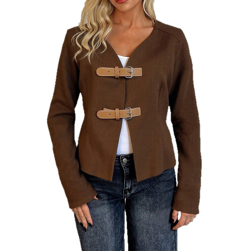 Damen modische Jacke mit Gürtelverschluss Sovae